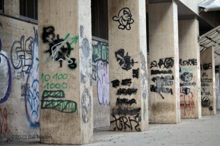 Palermo Police Station covered in graffiti.